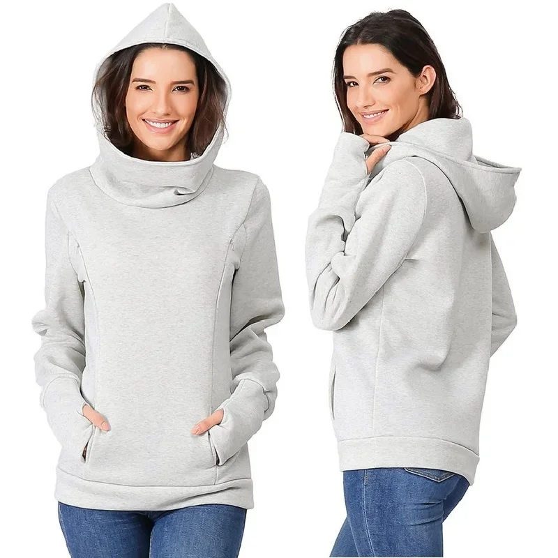 Women's Maternity Nursing Hoodie Long Sleeves zipper Sweatshirt Breastfeeding Tops Casual Clothes with Pocket