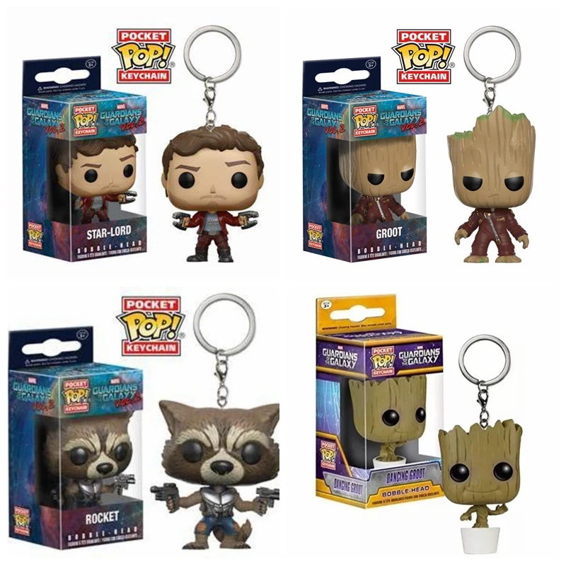 FUNKO MOVIES Guardianes de la Galaxia 2 Groot bailando Baby Groot llavero juguetes Star-Lord Rocket Bobble-Head llavero juguetes