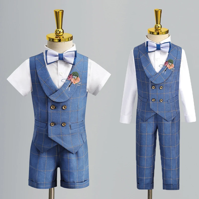 Child Formal Vest Suit Set Kids Clothes Boy Summer Autumn Wedding Baby First Birthday Piano Performance Costume Kids Waistcoat Shorts Clothes
