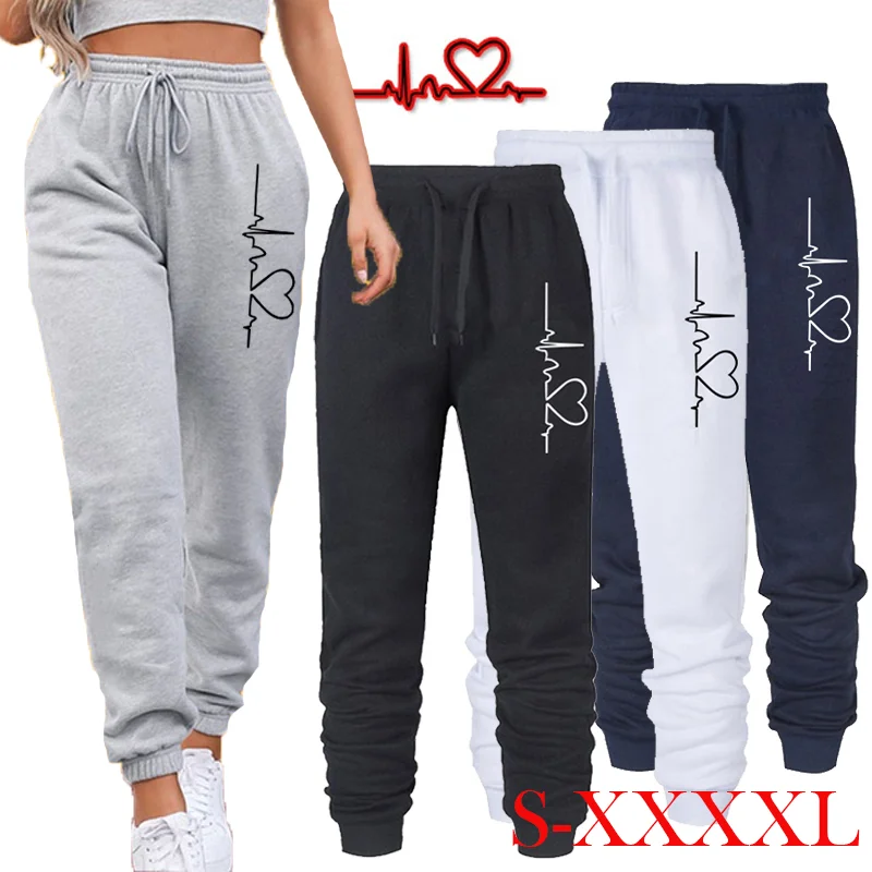 Women's Sports Pants Autumn and Winter Fashion Outdoor electrocardiogram Printing Jogging Pants Casual Fitness Running Pants men s solid color sportswear autumn and winter hooded pullover and pants 2 piece casual outdoor sports jogging suit
