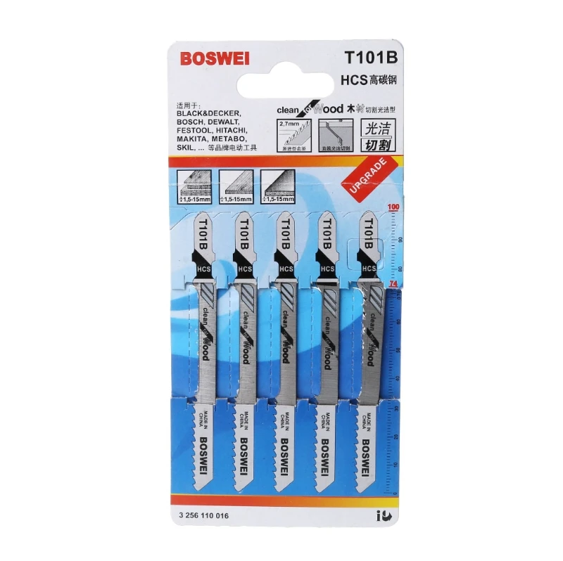 5Pcs/Set T101B HCS 100mm Jigsaw Blade Clean for Wood T-Shank Jig Saw Blades A25