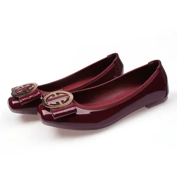 Women Fashion Casual Comfortable Flats Single Shoes Square Toe PU Leather Loafers Female Ballet Girls Cute Golden Large size 43 1