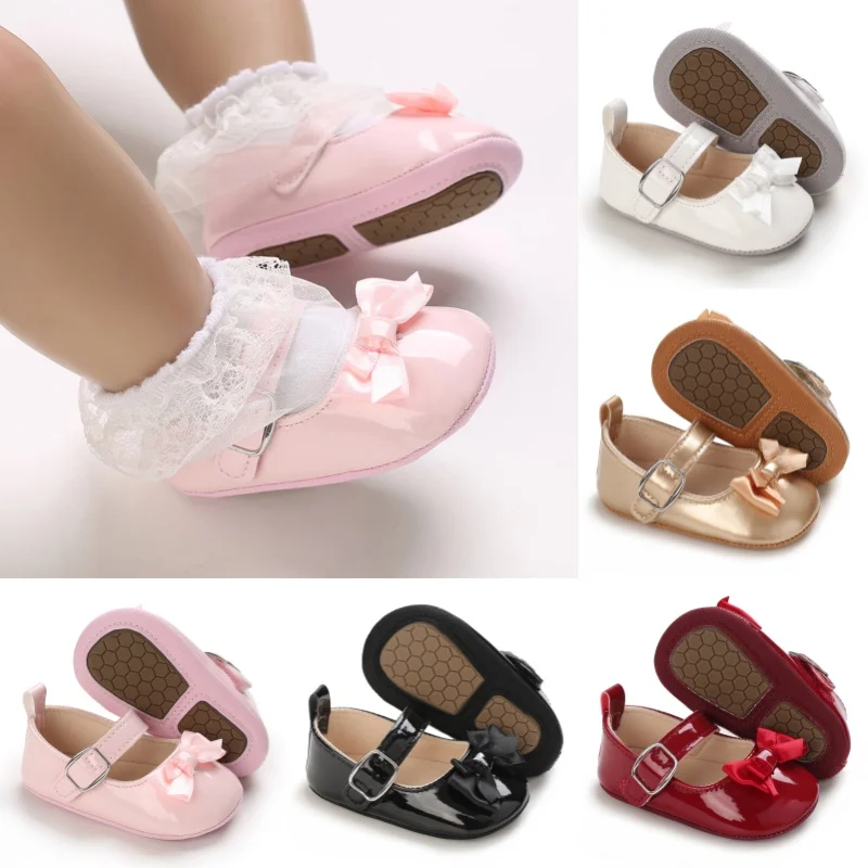 Spring And Autumn Cute Bow Soft Rubber Bottom Anti slip Princess Shoes 0-18M Newborn Casual Walking Shoes