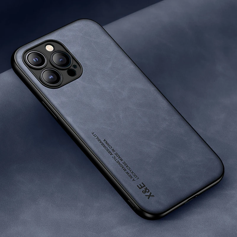 thumbnail image 1 of Luxury Leather Case For iPhone 15 14 13 12 11 Pro Max Mini XR XS Max 8 7 15 Plus SE 2020 Cover With Metal Plate Support Car Hold, 1 of 5