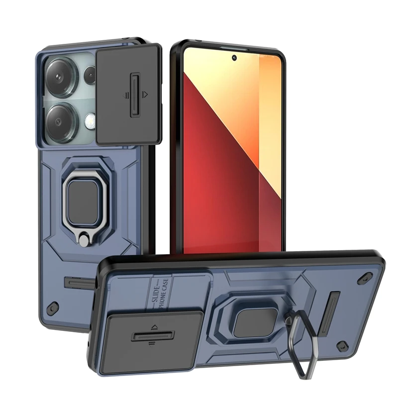 Xiaomi Redmi Note 13 Pro 4G Armor Case with Slide Camera Lens Protection & Ring Stand