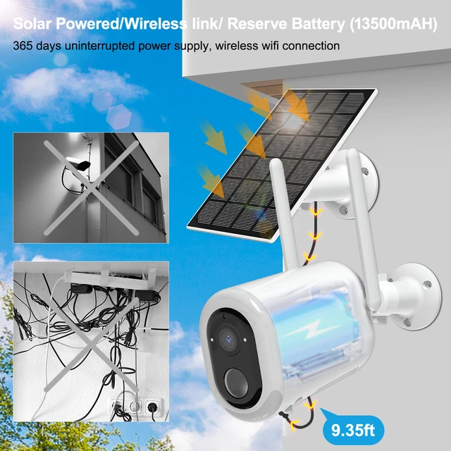 ZOSI 2K Cámara Vigilancia Exterior Sin Cable WiFi Batería Recargable Panel  Solar