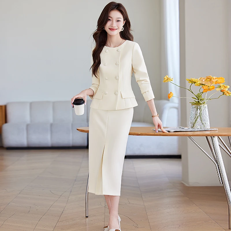 NAVIU 2 Pieces Set Women Double Breasted Blazer Korean Drama