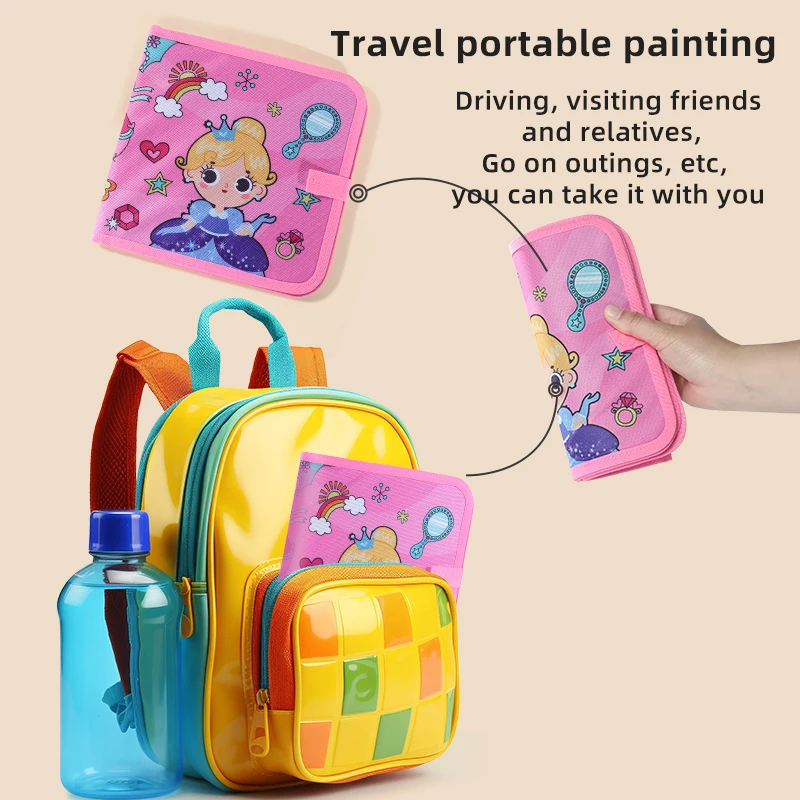 Il libro per lavagna da disegno e scrittura per bambini può essere pulito ripetutamente e utilizzato (penna per acquerello da 12 colori inclusa) - immagine 5