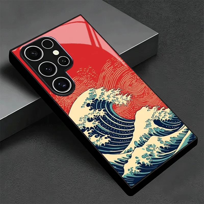Japanese Wave Kanagawa Surfing Glass Phone Case - Shockproof Cover