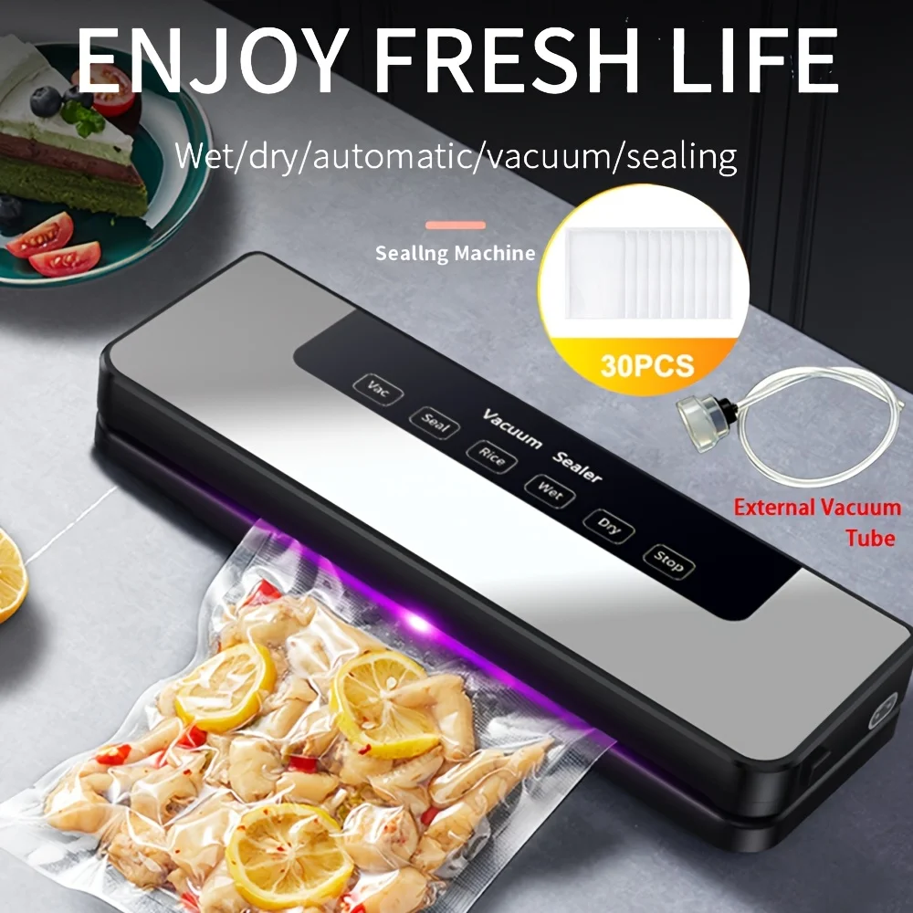 Food Vacuum Sealer Machine 65Kpa Strong Suction Stainless Steel 6-in-1 Dry/Wet Modes with 20 Bags Automatic Food Saver Grey 2
