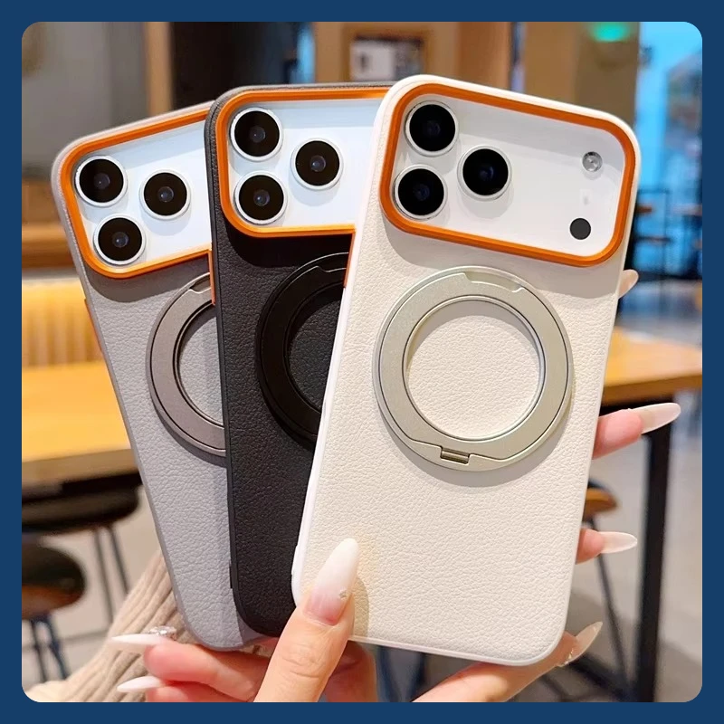 Magnetic Luxury PU Leather Case with Rotatable Ring Stand and Anti-Fall Protection