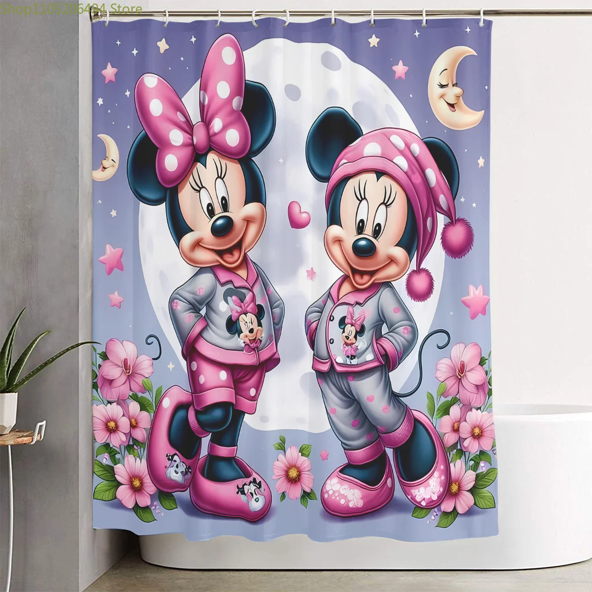 Zestaw zasłony prysznicowej 1/3/4 szt., zasłona prysznicowa do łazienki z motywem świątecznym Disneya, luksusowa zasłona prysznicowa, dywanik z podkładką pod wannę