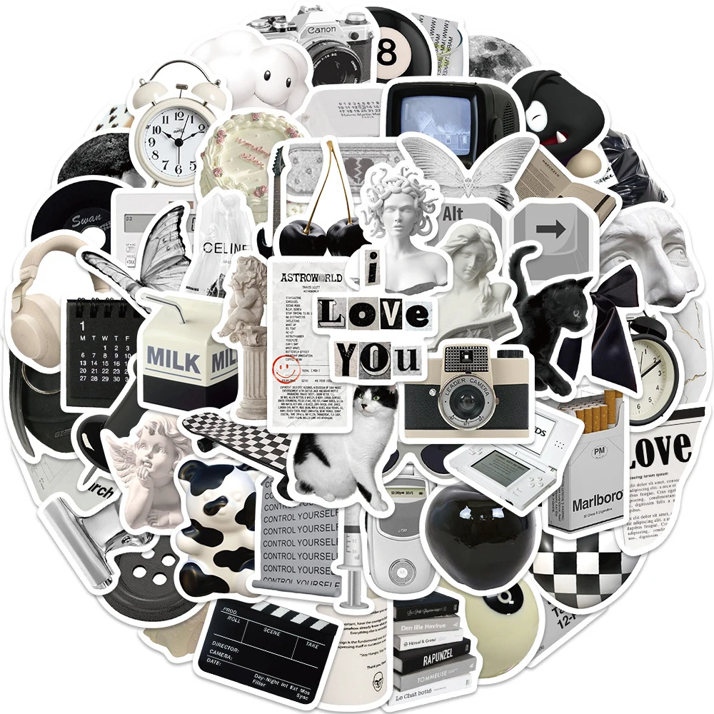 Chic Black & White Decorative Sticker Set (10/30/61 pcs) – Stylish DIY Decals for Personalizing Your Space