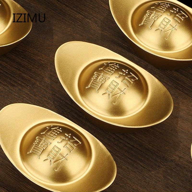

Muy Bien Solid Brass Gold Ingot Feng Shui Fortune Mascot Craft Ornament Paperweight Home Living Room Office Desktop Decorations