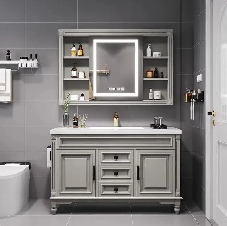 American Style Floor Free Standing Sintered Stone Bathroom Vanity Cabinet Set With Counter Top