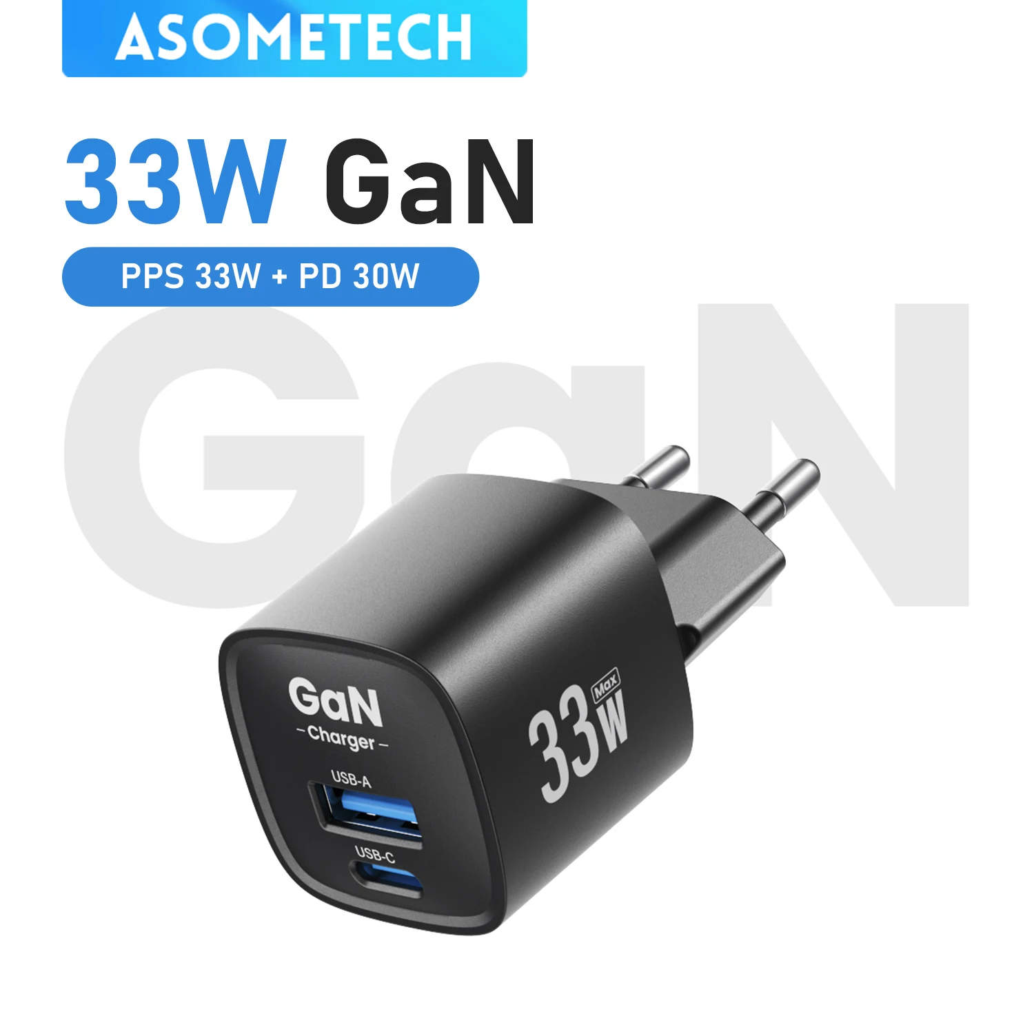 33W GaN USB-C Portable Fast Charger with Dual Ports