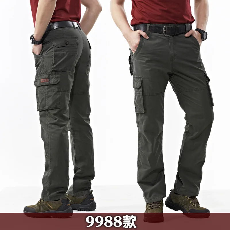 ICPANS Cargo Pants Mens Cotton Multi-pockets Baggy Men Pants Casual Trousers Overalls Green Joggers Size 42 44 casual pants