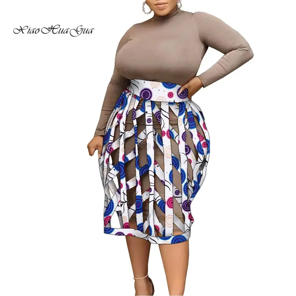 Fashion African Skirt for Women African Print Weave Hollow Skirt Bazin Riche Africa Clothing Lady Women Skirts Plus Size WY3889 newly african pattern print bonnet hijabs hat double layer satin turban women sleepping cap makeup cap lady head wrap hats