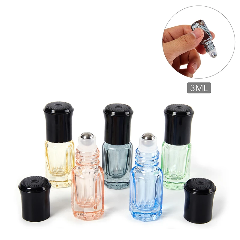 

3ml Empty Mini Glass Roll On Bottles For Essential Oils Refillable Perfume Bottle Deodorant Containers With Black Lid