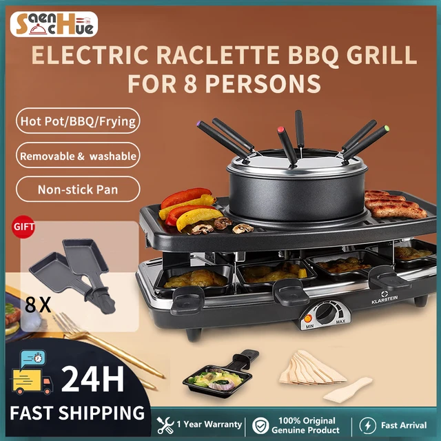 2-8 People Electric BBQ Grill Table Top Griddle Non-stick Raclette with 4  Pans