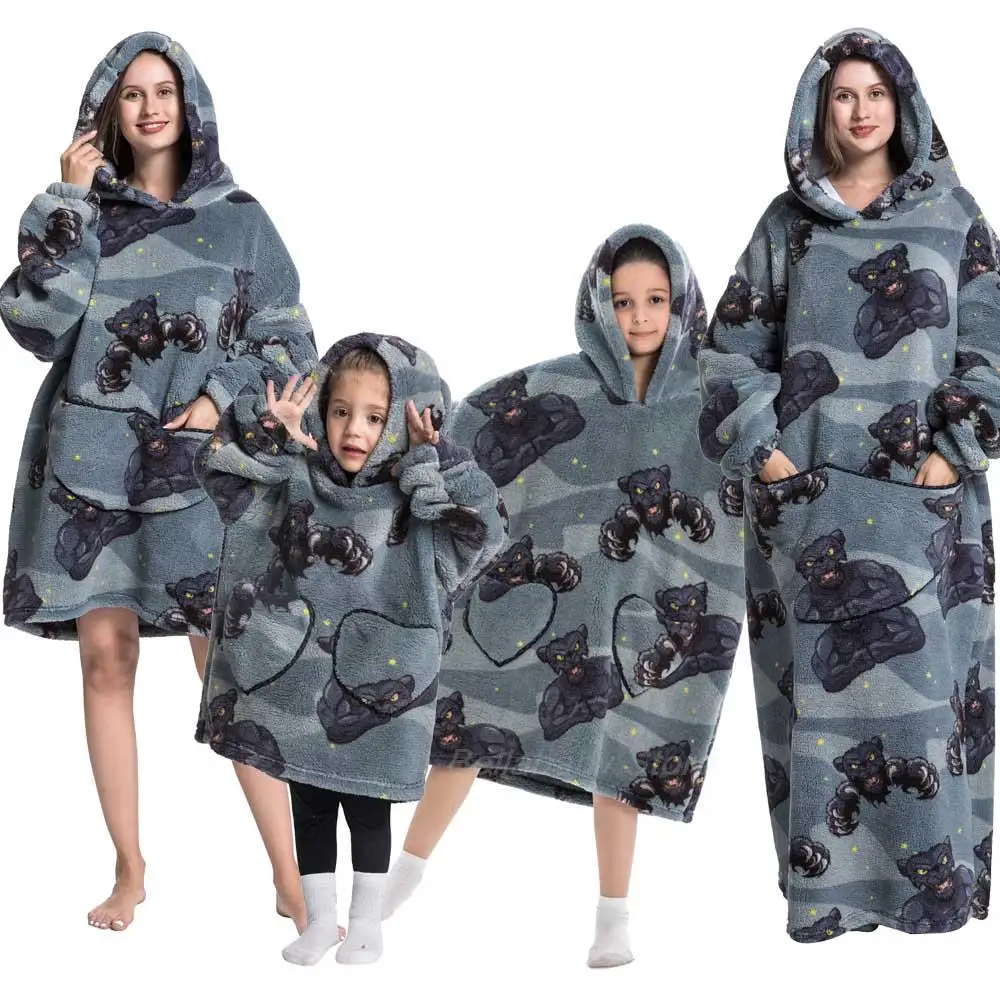 Oversized Blanket Hoodie For Adults Women Grey Family Halloween
