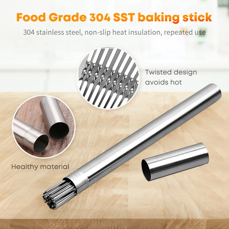 Tubo de almacenamiento de acero inoxidable para brochetas de barbacoa, palillos reutilizables para parrilla, tenedor plano para barbacoa, utensilio para barbacoa, accesorios de cocina para acampar al aire libre_voghion.com