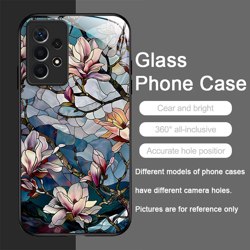 Luxury Flower Marble Texture Tempered Glass Phone Case, Hard Cover