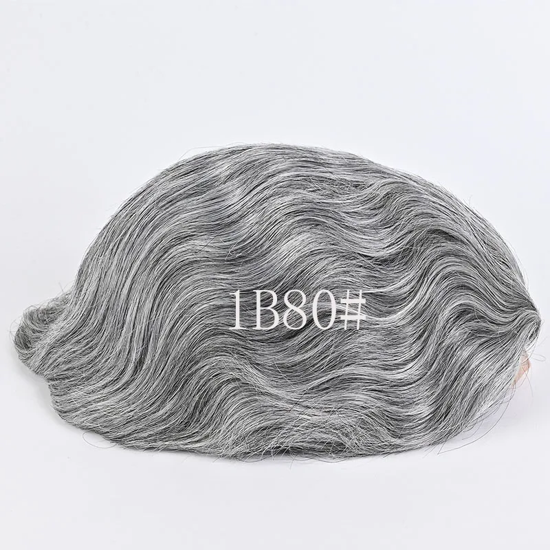 1B20 1B80 Grey Silver Hair Toupee for Men Mono Base with PU Human