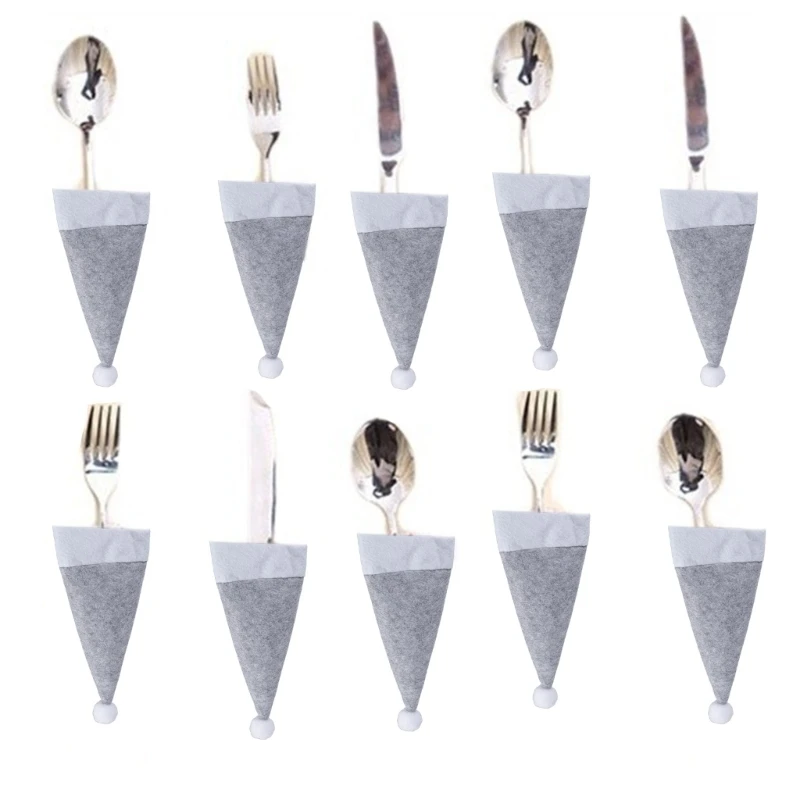 Set Of 10 Gray Christmas Hats for Holiday Decoration Elegant Tableware Holders F1FB