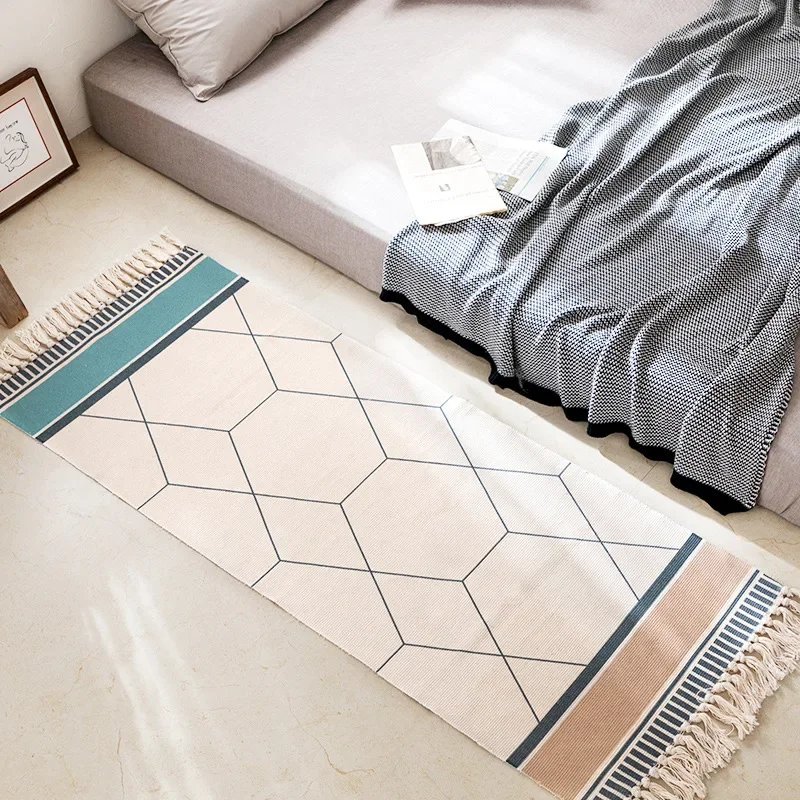 

Boho Style Handmade Tassel Cotton Linen Soft Carpet Luxury Ethnic Rug Living Room Bedside Floor Mat Pad Home Decoration