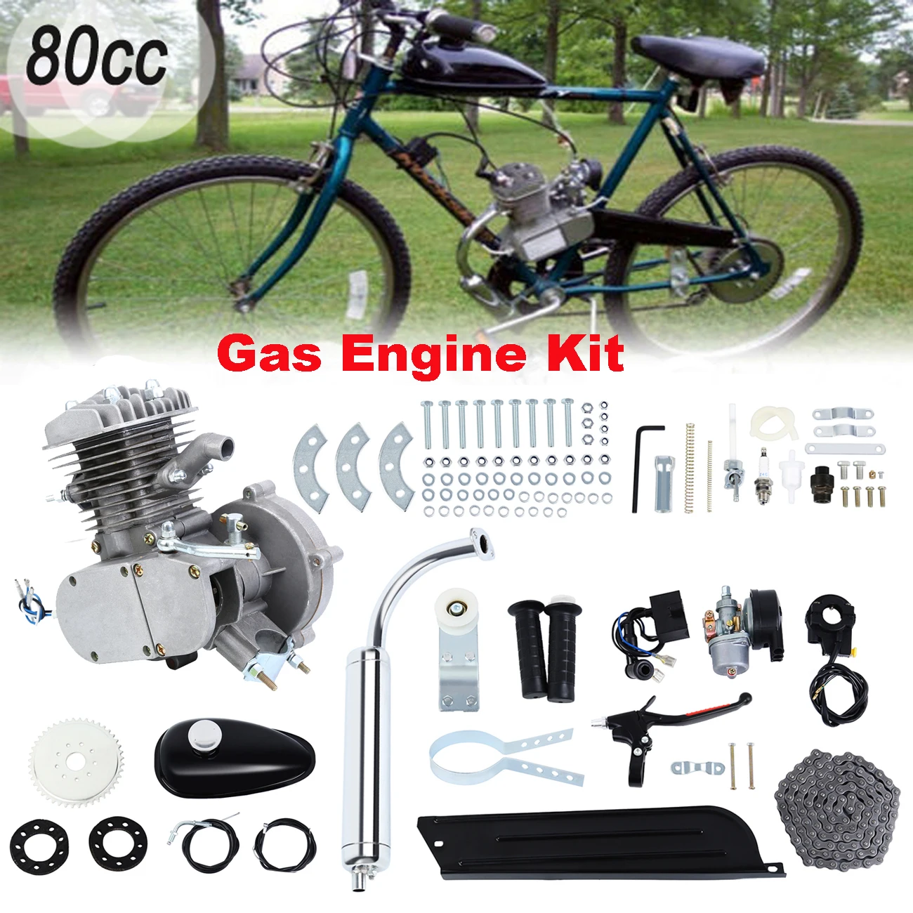 50cc 80cc Motorcycle 2 Stroke Gas Engine Kit For Diy Electric Bicycle
