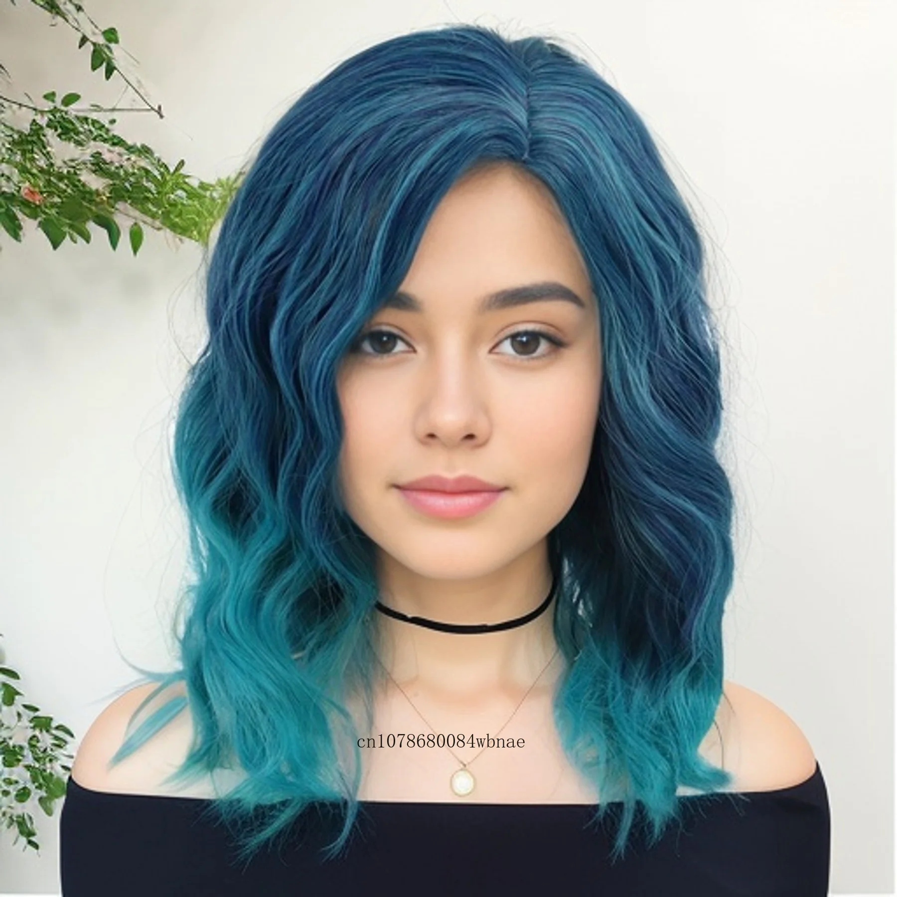 

Синий парик Омбре из синтетических волос, косплей-парик с короткими вьющимися волосами и боковой челкой для женщин и девушек, термостойкий для костюма Лолиты