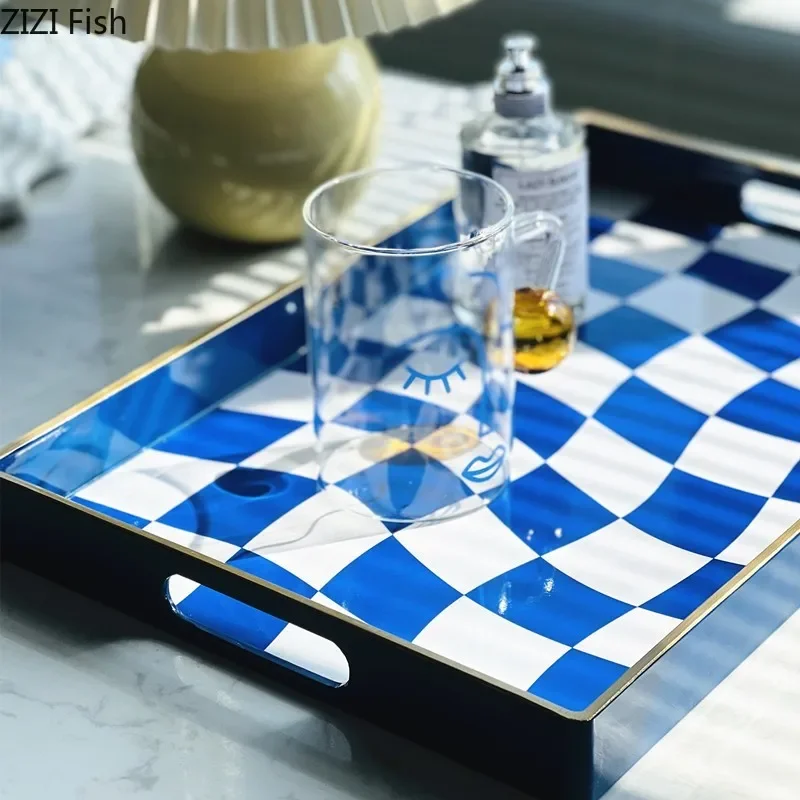 Abstract Distorted Checkered Pattern Storage Trays Decorative Dresser Table Skincare Cosmetic Containers Jewelry Organizer Shelf 4