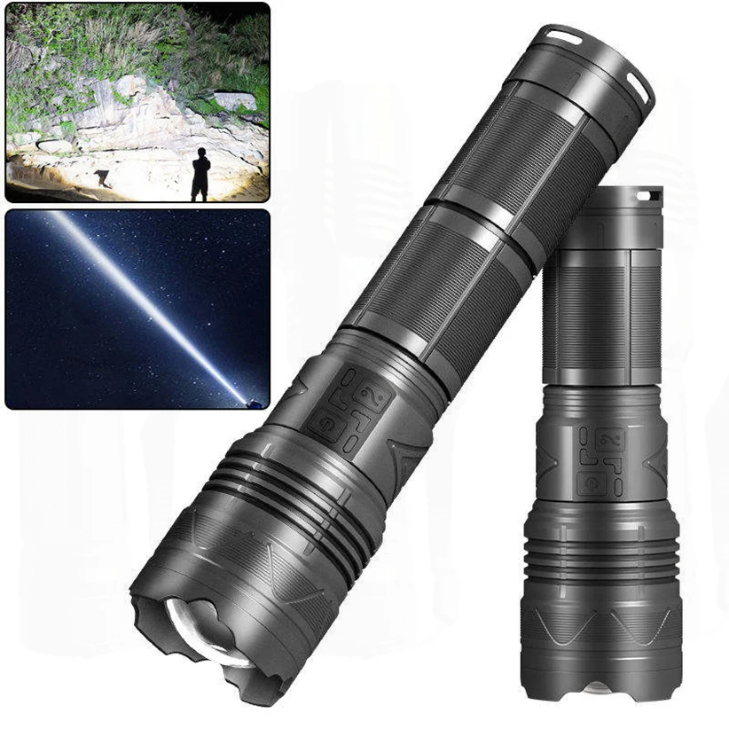 

High Strong Power Leds Flashlights Tactical Emergency Spotlights Telescopic Zoom Built-in Battery Rechargeable USB Camping Torch
