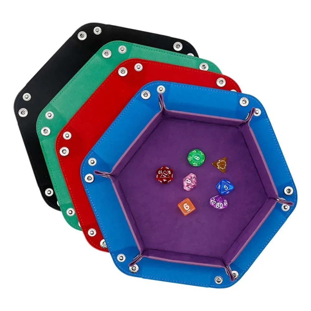 6Color PU Leather Hexagonal Folding Dice Tray for RPG DnD Game Storage Table Board Games dice tray