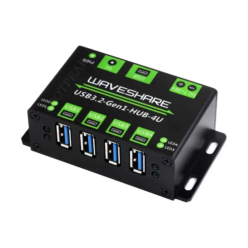 Industrial One-to-Four USB 3.2 Gen 1 Hub with 7-36V DC Power Port