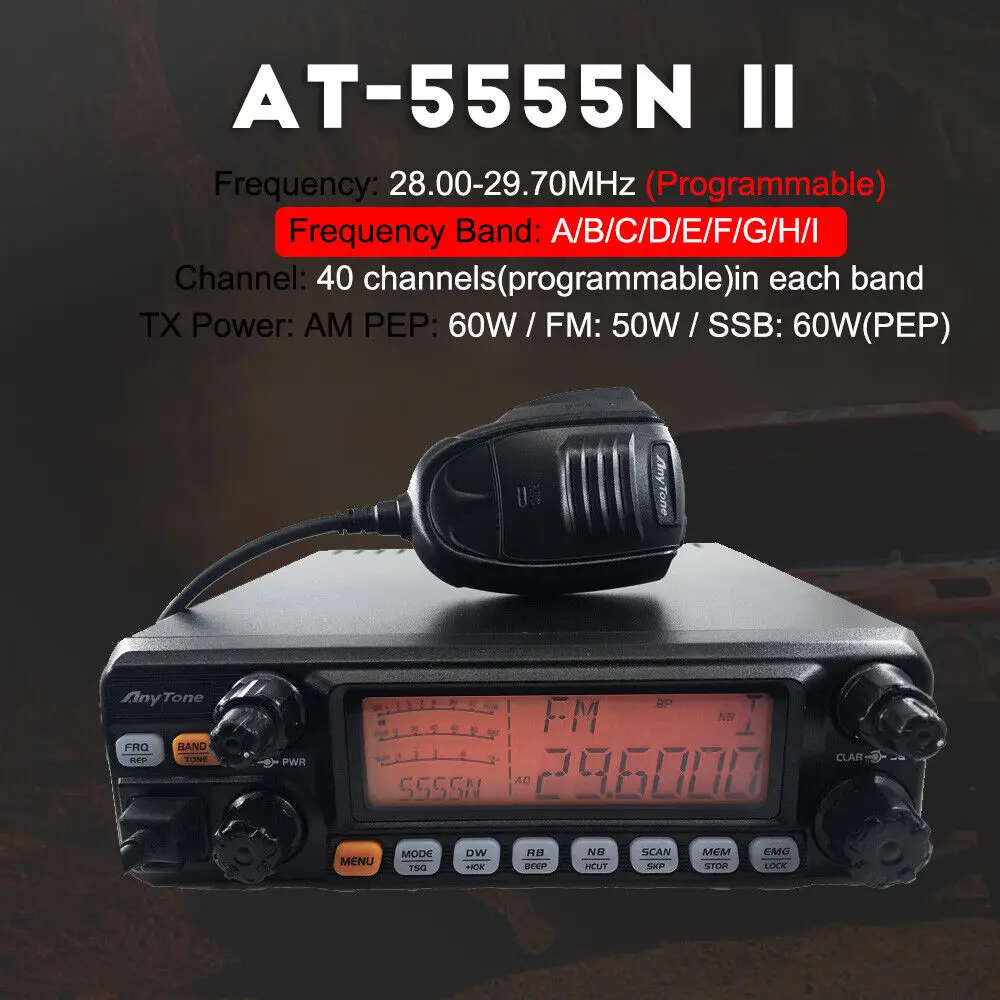 AnyTone 트럭용 AT-5555N II 10 계량기 라디오, CTCSS/DCS 기능, 60W 전력