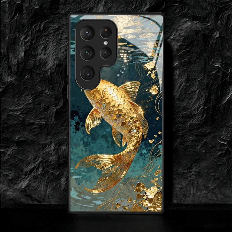 Golden Carp Lucky Koi Glass Phone Case - Shockproof Cover Shell
