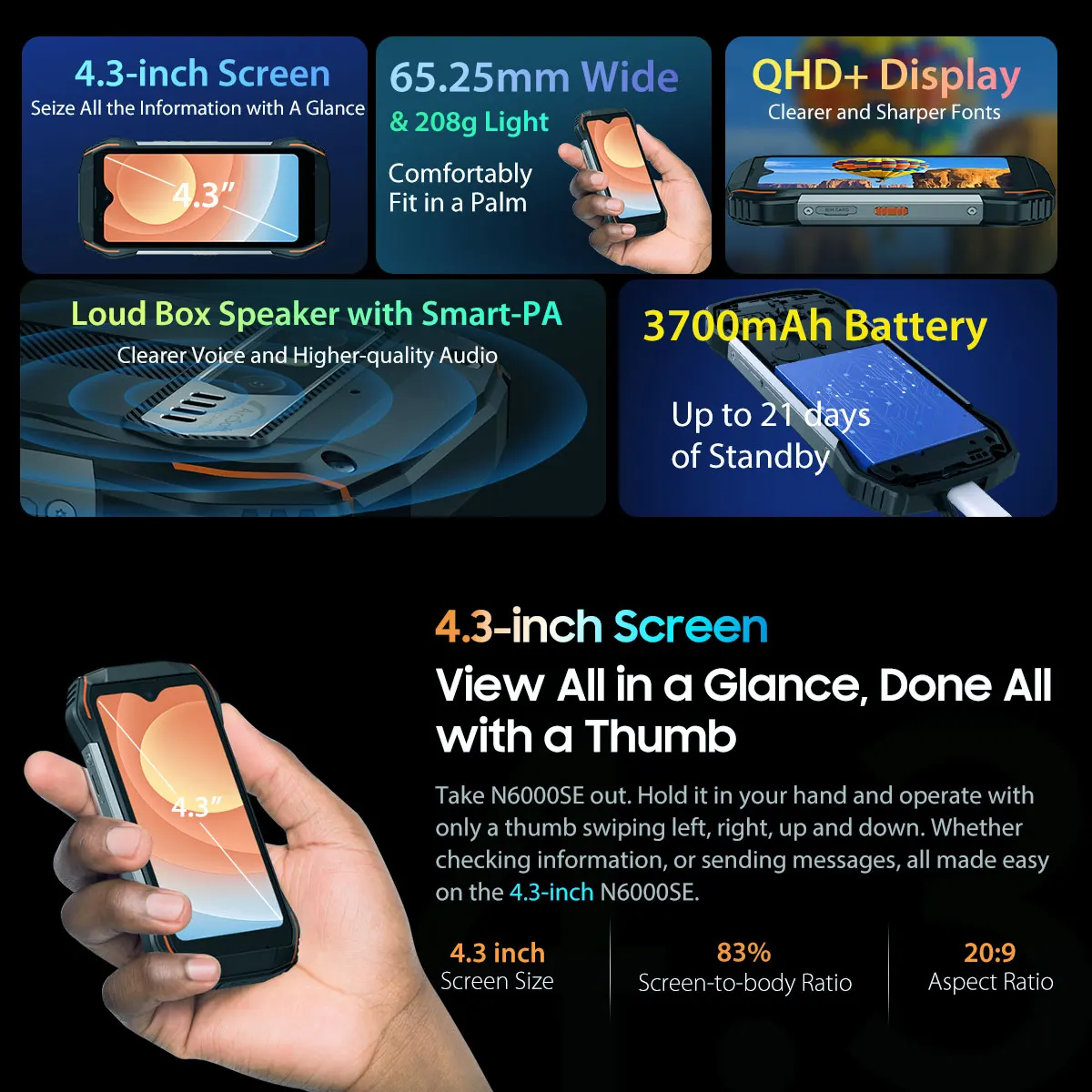 Black view n6000se robustes Smartphone Mini 4.3 ''Display MTK Octa Core Handy 12GB(4 8) 128GB 13MP Kamera 3700mAh Android 13