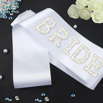 1pc glitter perline sposa fascia da sposa tracolla in raso decorazione bianco addio al nubilato puntelli bomboniere per feste di nozze