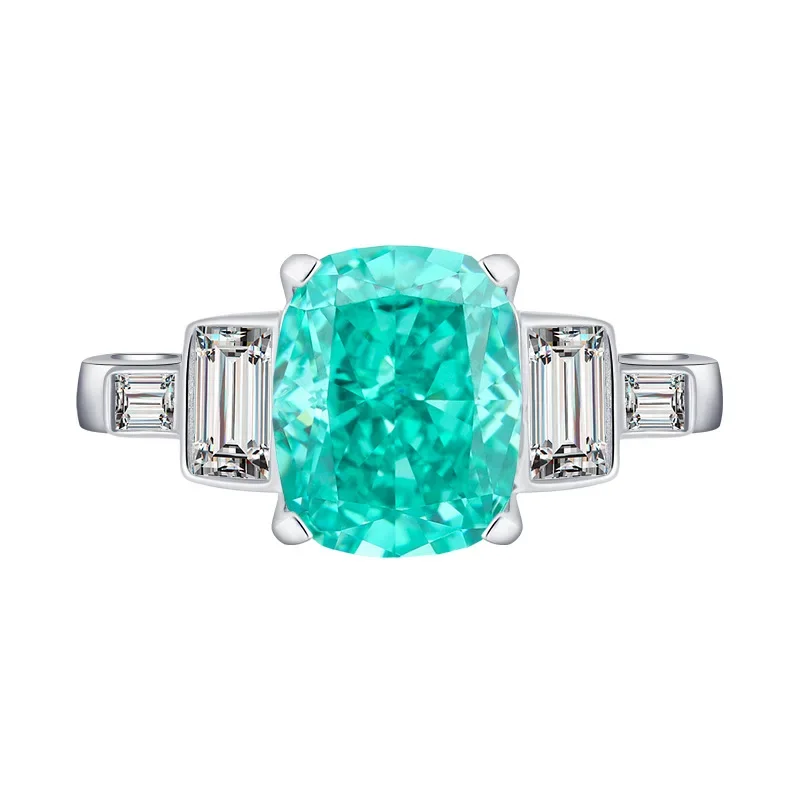 

Spring Qiaoer 925 Sterling Silver 8*10MM Crushed Ice Cut Lab Sapphire High Carbon Diamonds Gemstone Fine Jewelry Wedding Ring