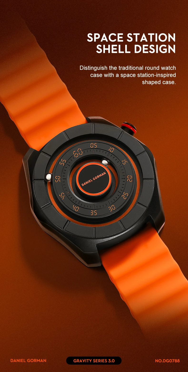 DANIEL GORMAN Magnetic Bead Pointers Quartz Watch for Men Military Sport Waterproof Luminous Wristwatch with Red Strap DG0788
