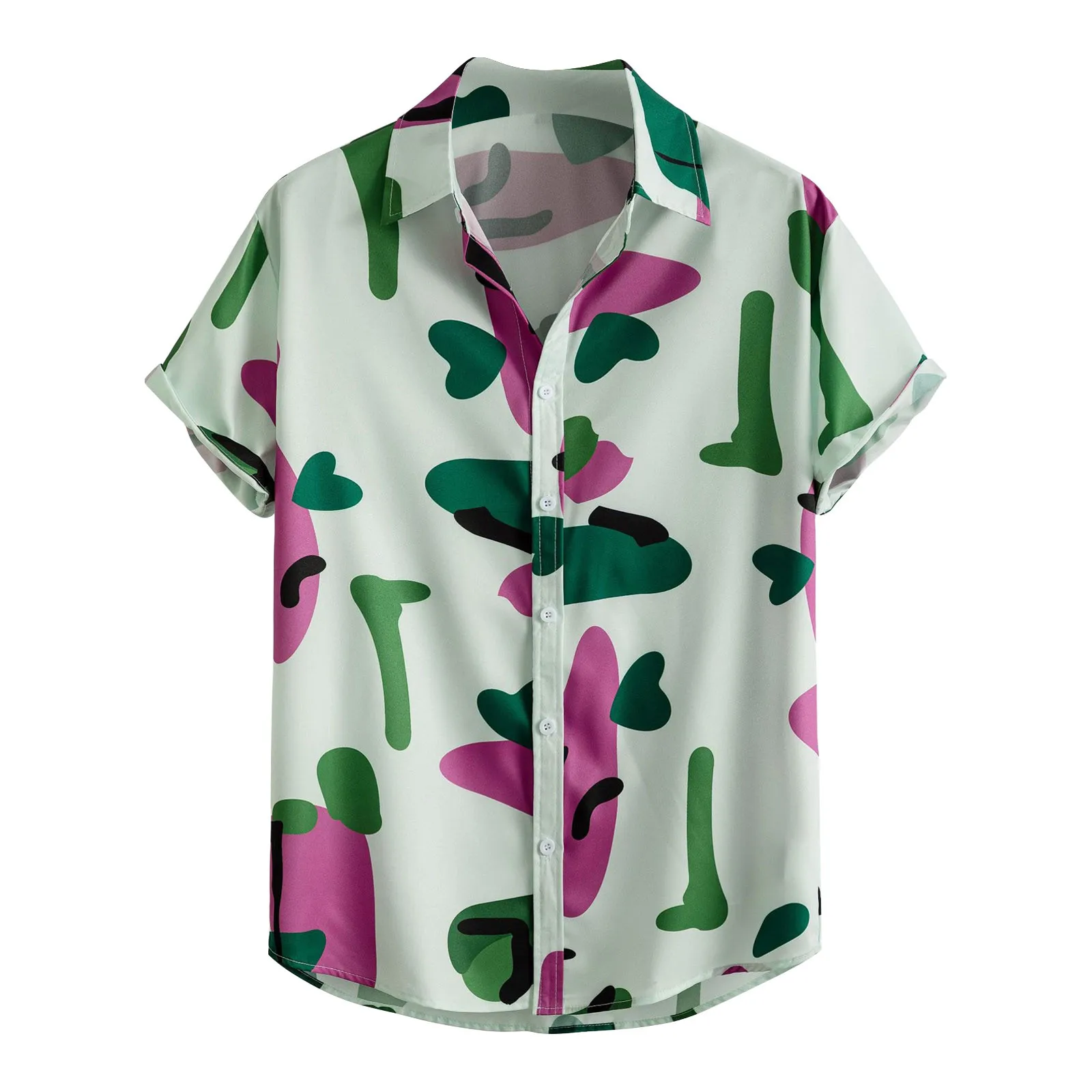 Men's Hawaiian Button Down Shirt Short-Sleeve Printed Beach Blouse