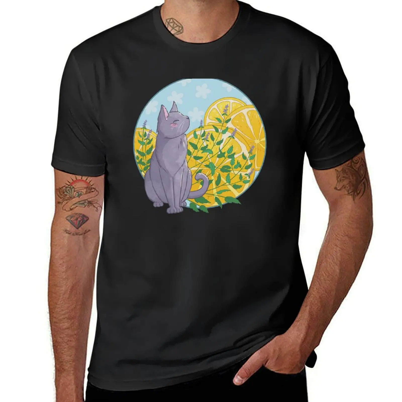 

Cat and Lemon Summertime T-Shirt funnys hippie clothes Men's clothing
