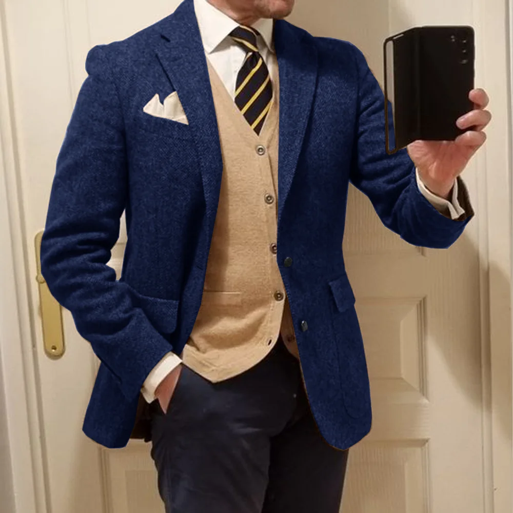 Men's Herringbone Single Breasted Jacket Casual Wedding Groom New Suit Tuxedo Coat Elegant Men's Jackets Man Spring Suits Blazer