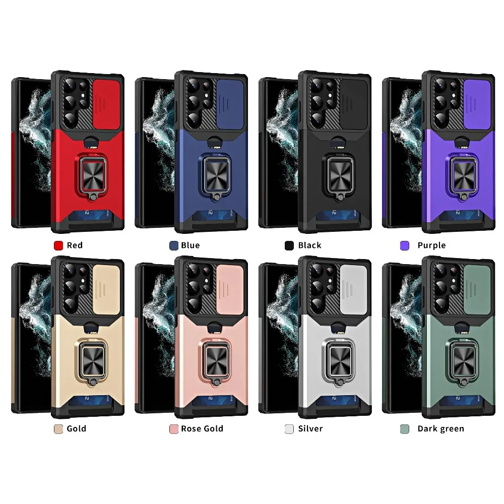 Card Slot Wallet Ring Holder Case with Armor Kickstand and Bumper Protection