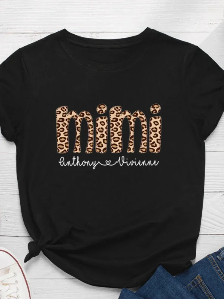

Camisetas Mujer Leopard Mimi Letter Print Women T Shirt Short Sleeve O Neck Loose Women Tshirt Ladies Fashion Tee Shirt Tops