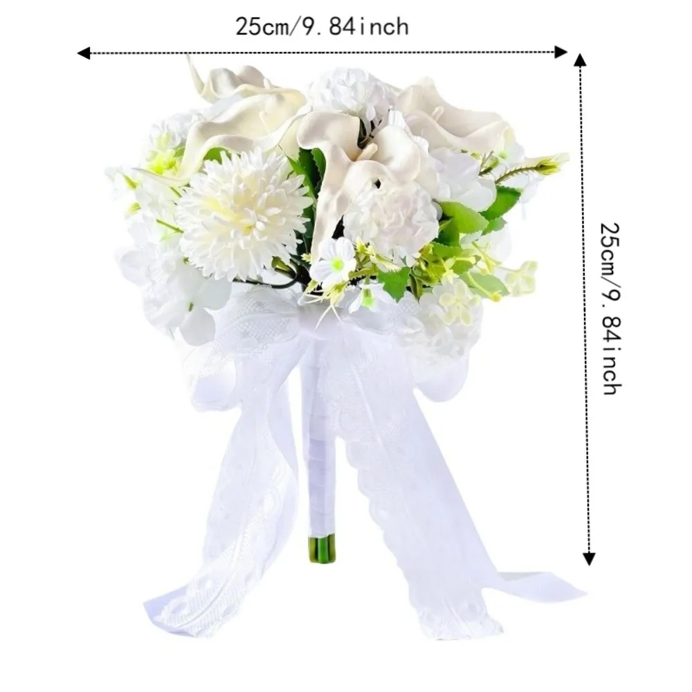 Bouquet da Sposa Romantico con Calla Bianca e Ortensia, Bouquet Artificiale con Nastro in Pizzo, Bouquet da Sposa Artificiale Portatile - Image 6