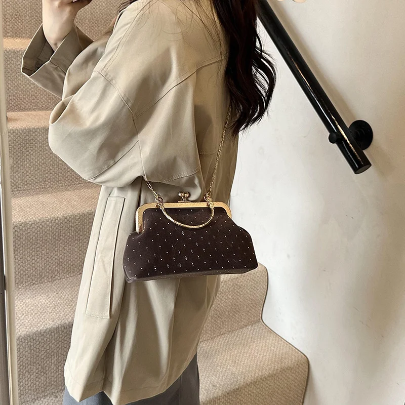 Luxury Design Women's Evening Clutch Purse Dinner Ladies Small Clip Shoulder Bag Retro Female Chain Crossbody Handbags