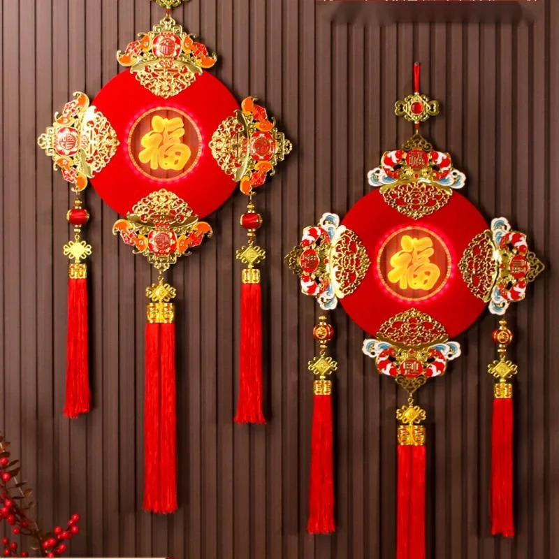 

New Year Light Blessing Character Highgrade Chinese Knot Suede National Creative Living Room Hanging Decorationfor Festive